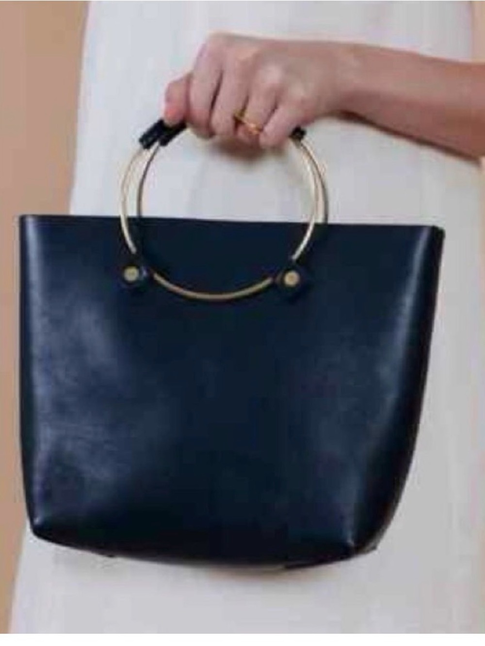 Anthropologie Tribe Alive Black Tote with Gold Ring Handles